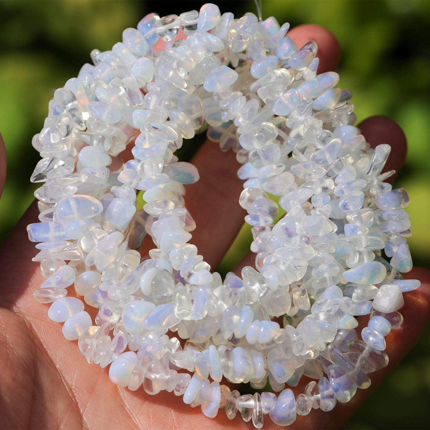 200pcs White Opalite Chip Beads 5-8mm Irregular Pre-Drilled 30-inch Strand Crystal Beads for DIY Jewelry Bracelet Chakra Crafts
