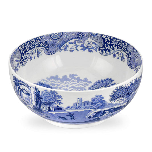 Spode Blue Italian Deep Round Bowl | 10.75 Inch Porcelain Serving Bowl for Salad | Fruit Display Dish for Kitchen Counter | Microwave and Dishwasher Safe | Made in England