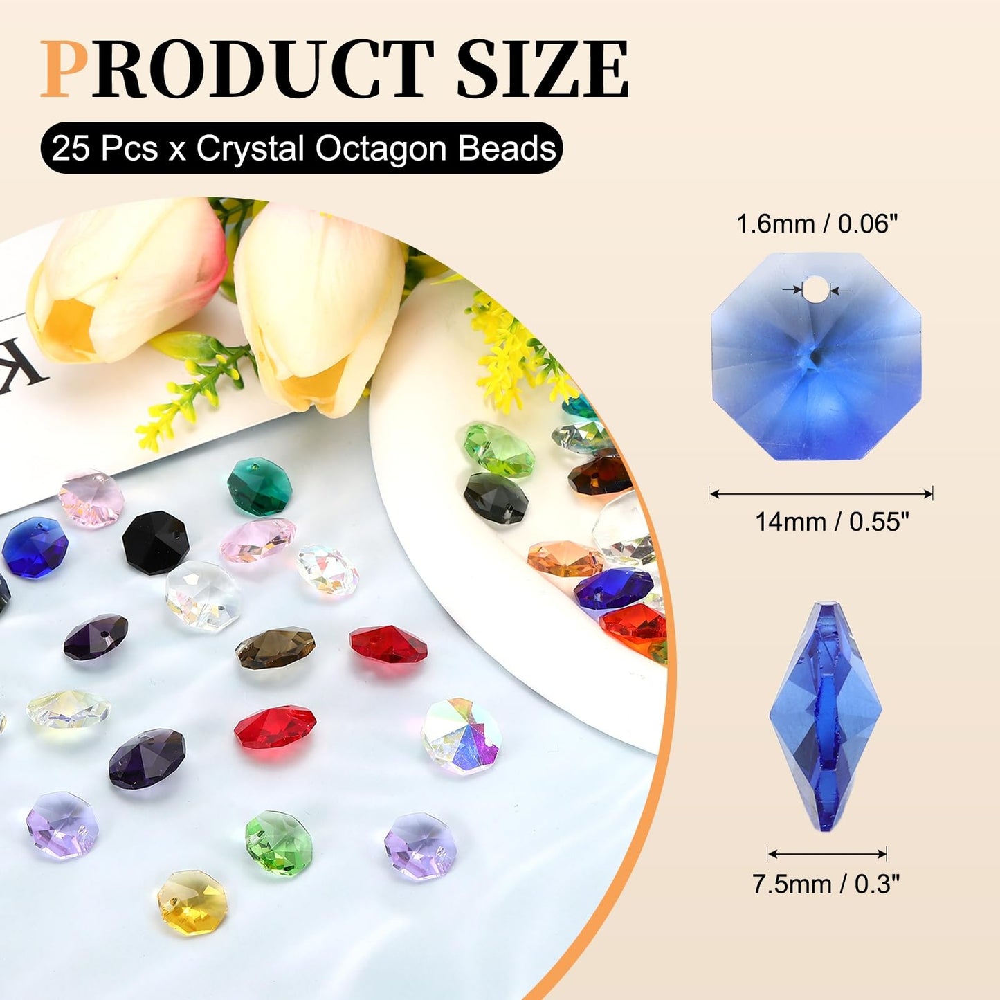 uxcell 25Pcs 1 Hole Crystal Octagon Beads, 14mm K9 Glass Hanging Chandelier Beads Prisms Parts for Crystal Chandeliers Lamp Hanging Pendant Jewelry DIY Craft, Blue