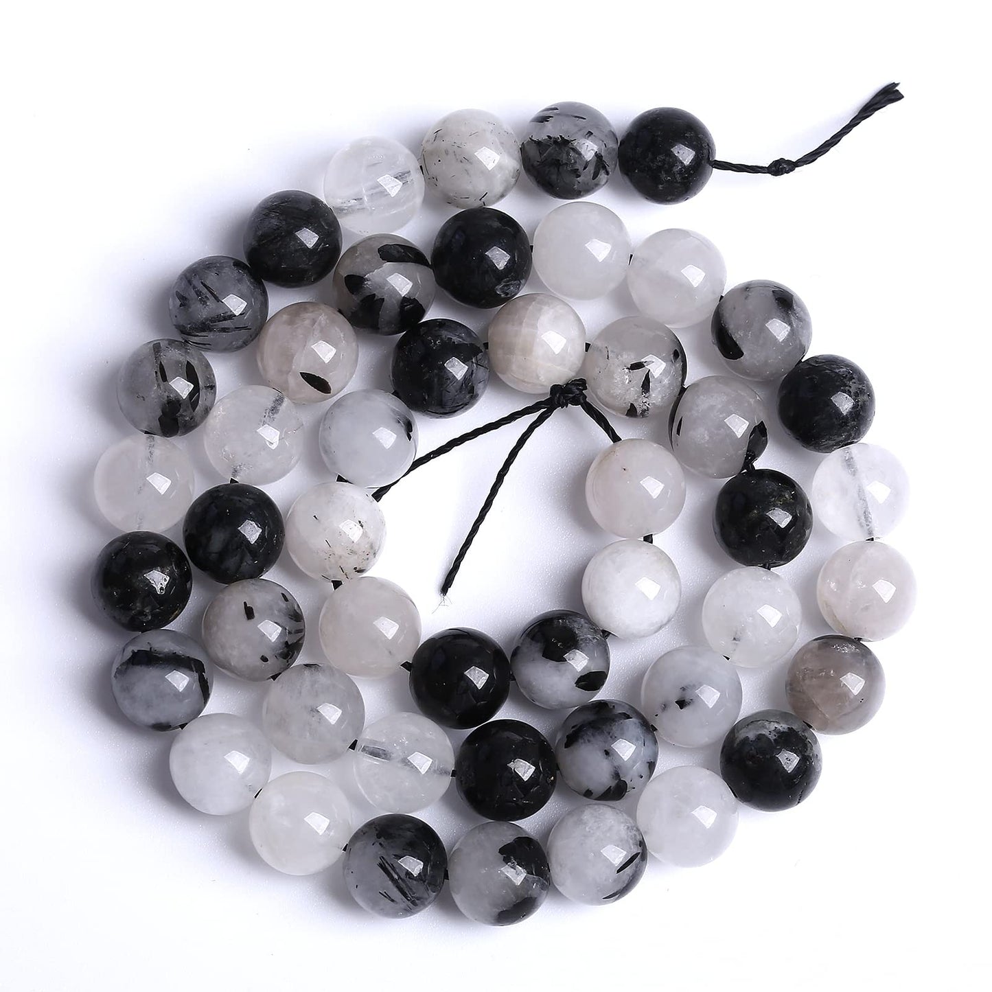 8MM 45PCS Natural Crystal Stone Black Rutile Quartz Gemstone 2A Grade Loose Beads for Jewelry Making DIY Bracelet Necklace Semi Precious Beads 1 Strand