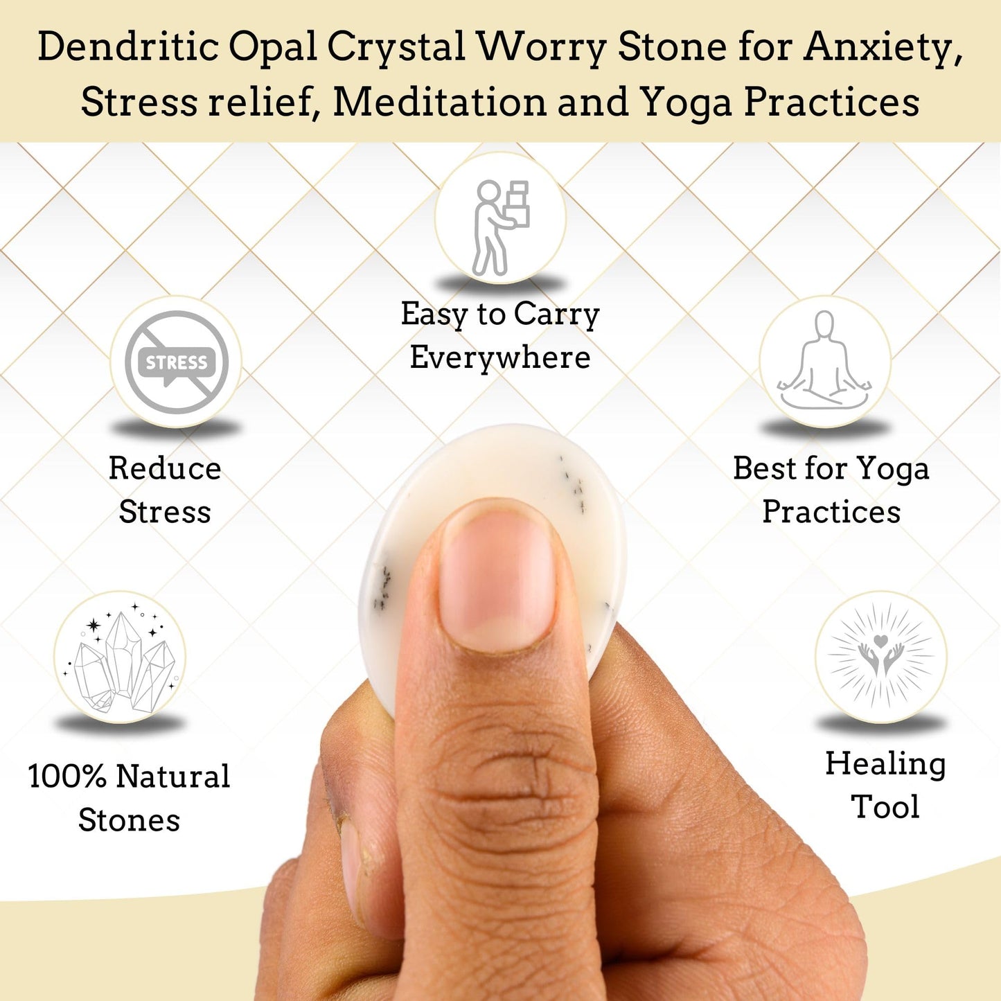 Anaya Agate Dendritic Agate Worry Stones Certified Crystal Thumb Worry Stone for Anguish, Relaxing and Soothing Balance Stones for Meditation, Stress Relief, Crystals and Healing Stones for Men, Women