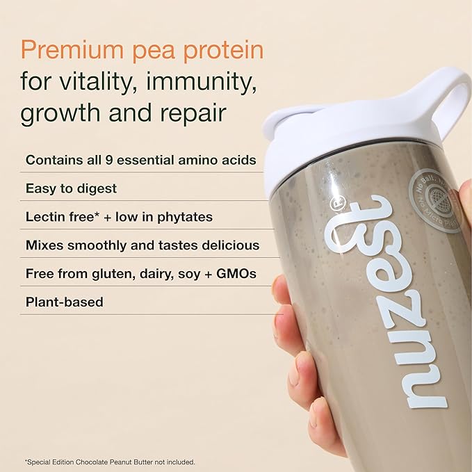 Nuzest - Pea Protein Powder - Clean Lean Protein, Premium Vegan Plant Based Protein Powder, Dairy Free, Gluten Free, GMO Free, Protein Shake, Just Natural (UNFLAVORED), 20 Servings, 1.1 lb
