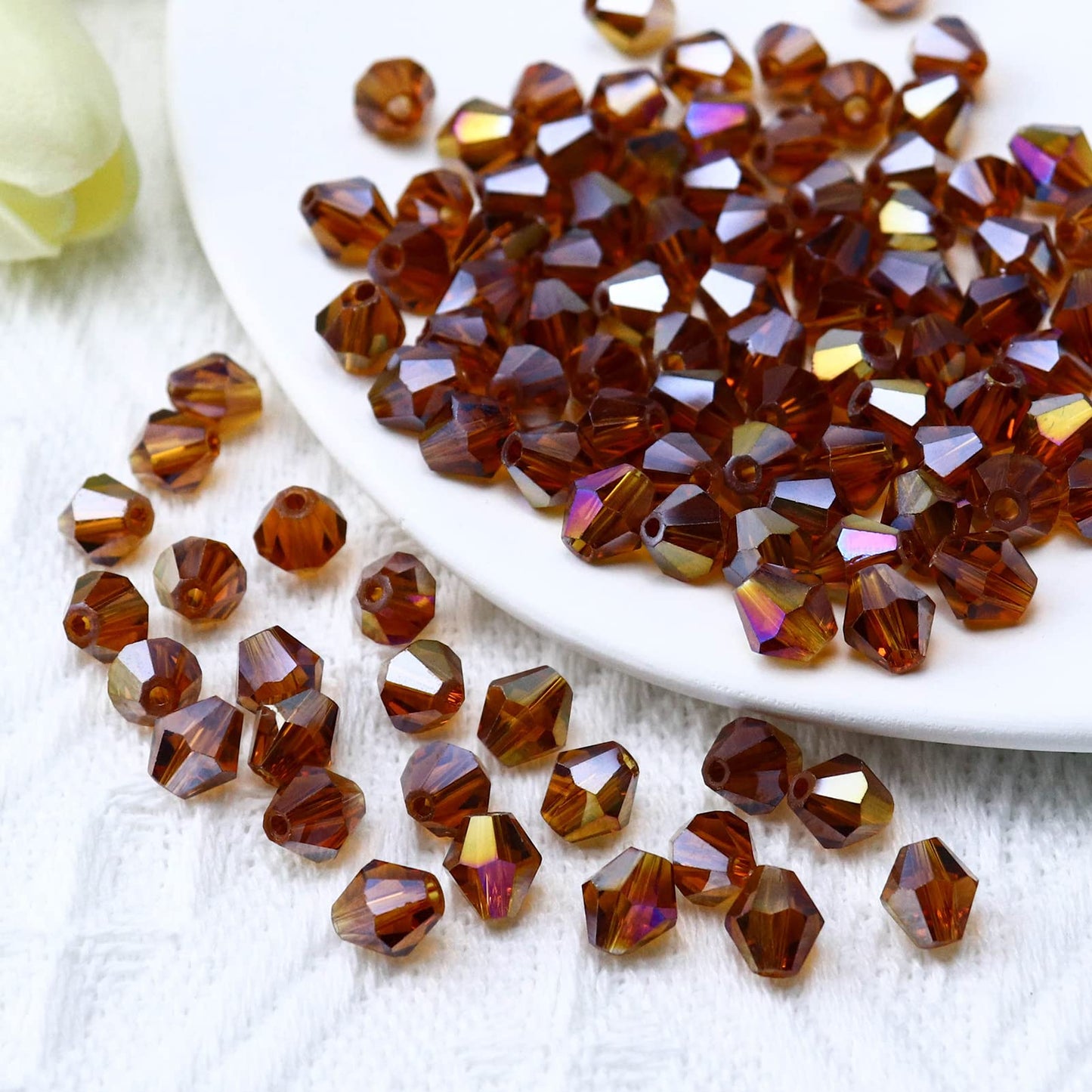 Dowarm 250PCS 6MM Crystal Beads, Faceted Bicone Glass Beads for Jewelry Making, Craft, DIY Bracelet, Necklace, Dolls, Loose Spacer Beads, Amber AB