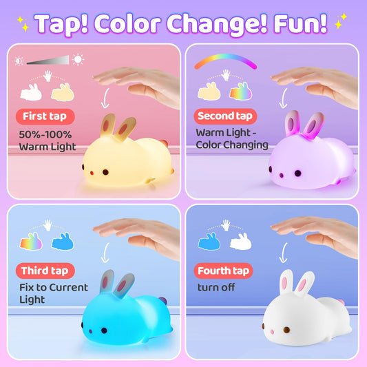 One Fire Night Light for Kids Bunny Toys, 16 Colors Squishy Bunny Lamp, Soft Silicone Bunnies Stuff,1200mah Dimmable Bunnies Cute Lamp Baby Night Light,Kawaii Room Decor Birthday Gifts for Kids Girls