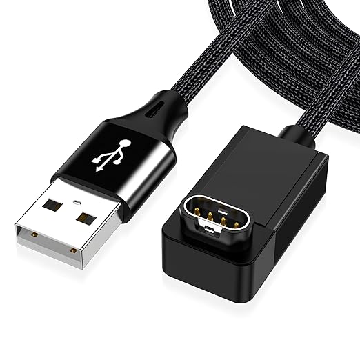 AGVEE 2 Pack 6.6ft Charger for Garmin Watch, L-Shape Zero Gap Charging Cable for Fenix, Forerunner, Vivoactive, Instinct, Venu, Tactix, Approach, D2, Quatix Series, Right Angle Braided, Black
