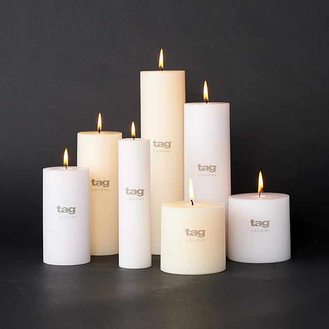 TAG Chapel 3X6 White Pillar Paraffin Wax Candle Unscented Drip-Free Long Burning 85 Hours for Home Decor Wedding Parties 3x6 White