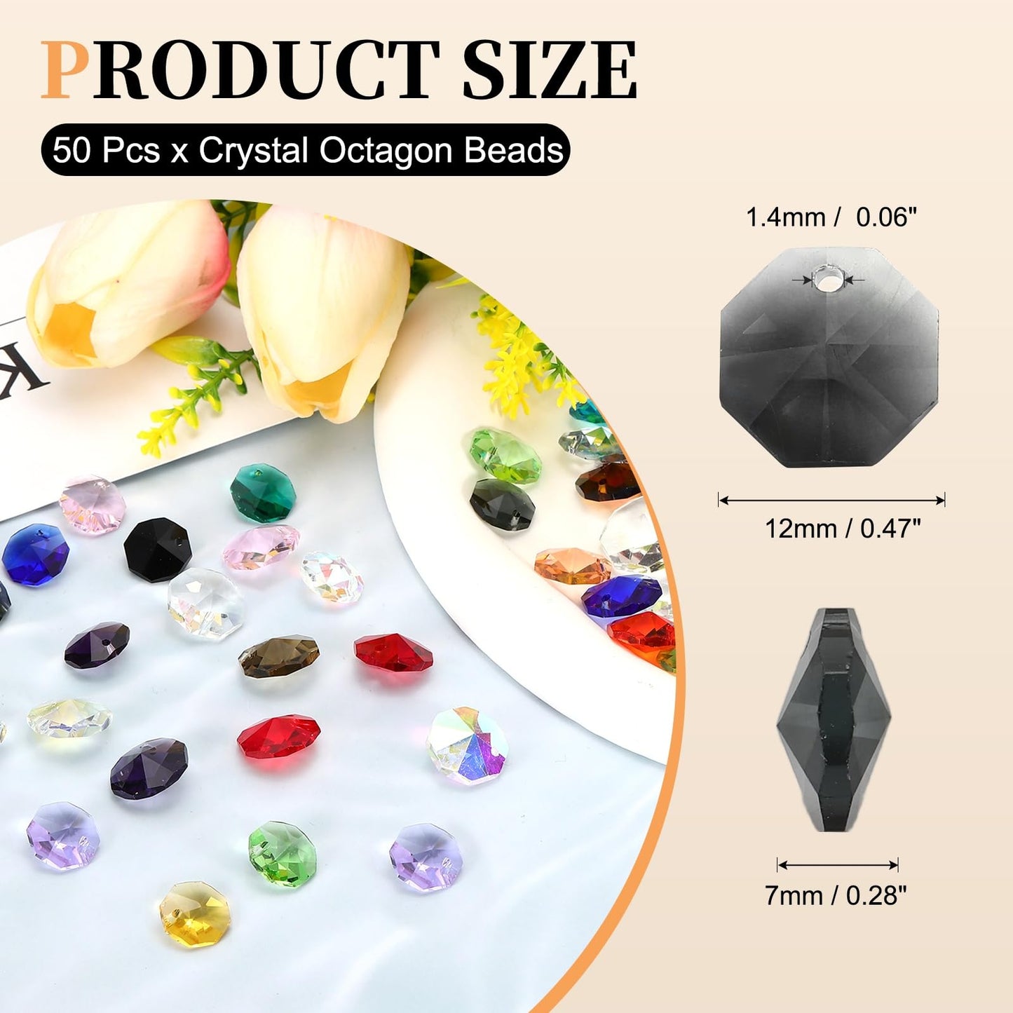 uxcell 50Pcs 1 Hole Crystal Octagon Beads, 12mm K9 Glass Hanging Chandelier Beads Prisms Parts for Crystal Chandeliers Lamp Hanging Pendant Jewelry DIY Craft, Clear Black