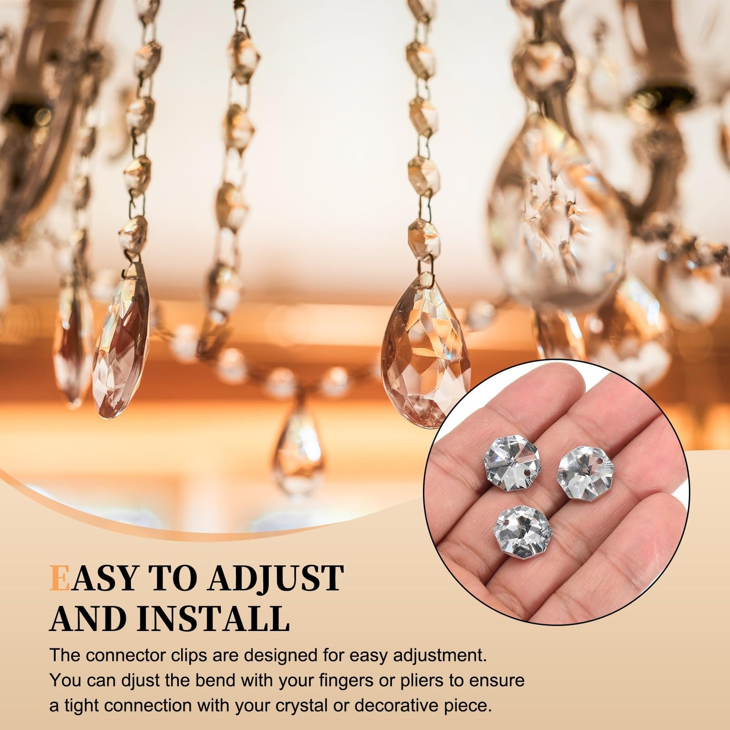 uxcell 50Pcs 1 Hole Crystal Octagon Beads, 14mm K9 Glass Hanging Chandelier Beads Prisms Parts for Crystal Chandeliers Lamp Hanging Pendant Jewelry DIY Craft, Silver Tone