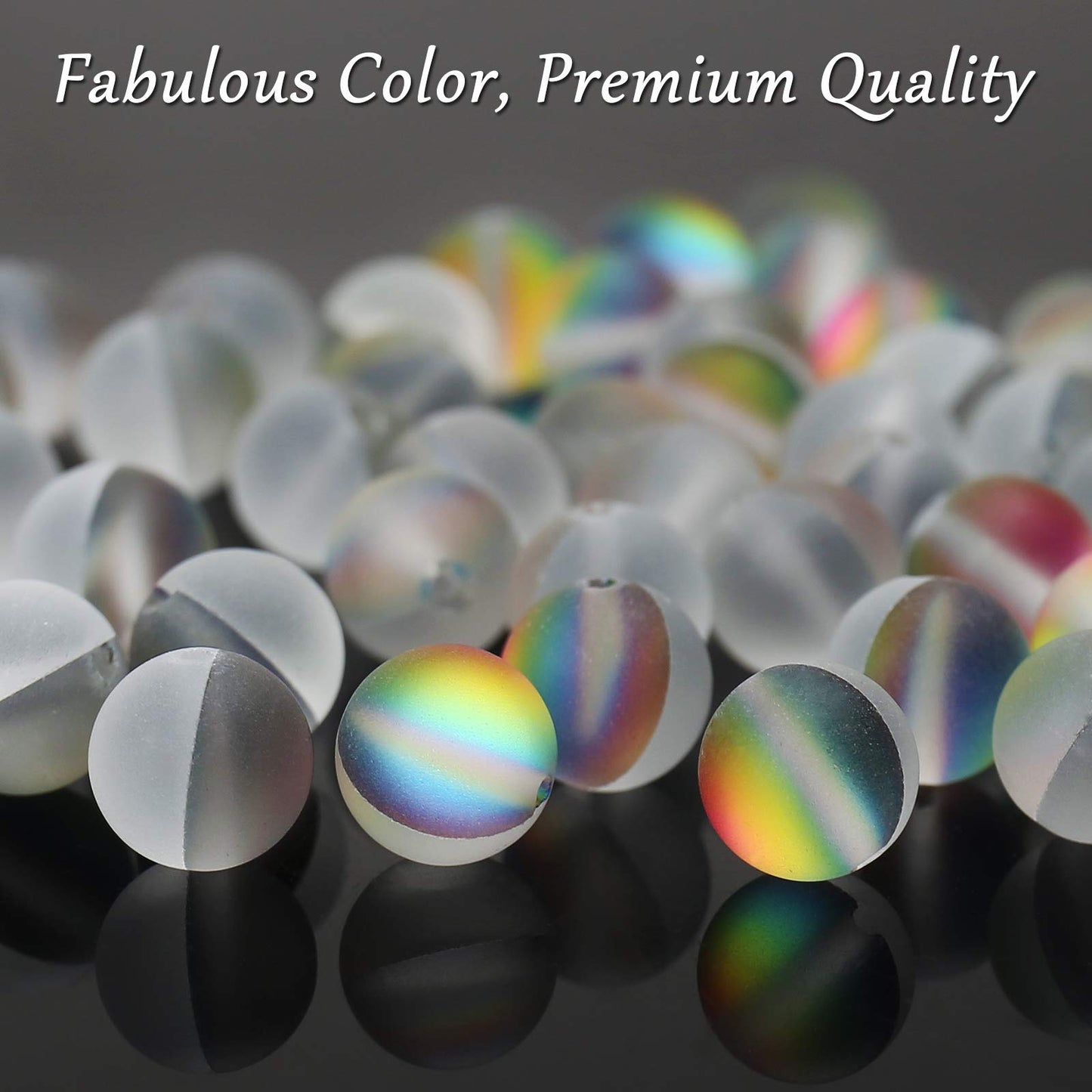 Matte Vitrail Medium Aurora Crystal Glass Beads, 8MM Frosted Glitter Shining Mermaid Round Loose Beads, Rainbow Holographic Synthetic Moonstone for Jewelry Making DIY Bracelet