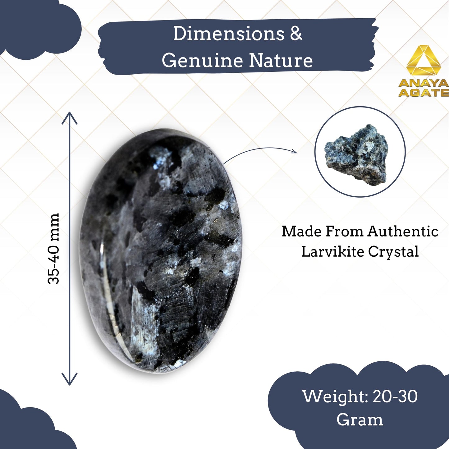 Anaya Agate Larvikite Worry Stones Certified Crystal Thumb Worry Stone for Anguish, Relaxing and Soothing Balance Stones for Meditation, Stress Relief Crystals and Healing Stones for Men, Women