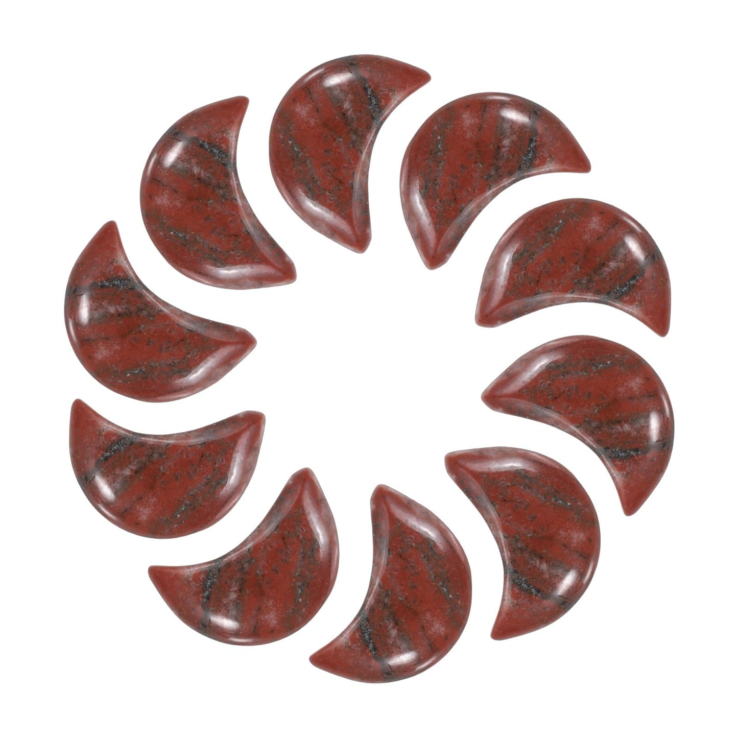 MECCANIXITY 10 Pcs Moon Crystal Worry Stone, 0.5 Inch Length Natural Red Marble Moon Gemstone Bulk, Carved Pocket Stones for Meditation Balancing Pendant Decor