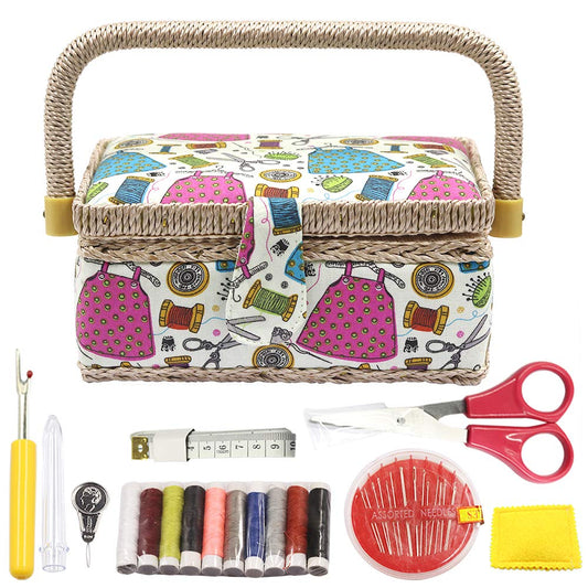 Sewing Basket with Sewing Kit Accessories,Small Sewing Organizer Box with Supplies DIY Sewing Kit(Multicolored)