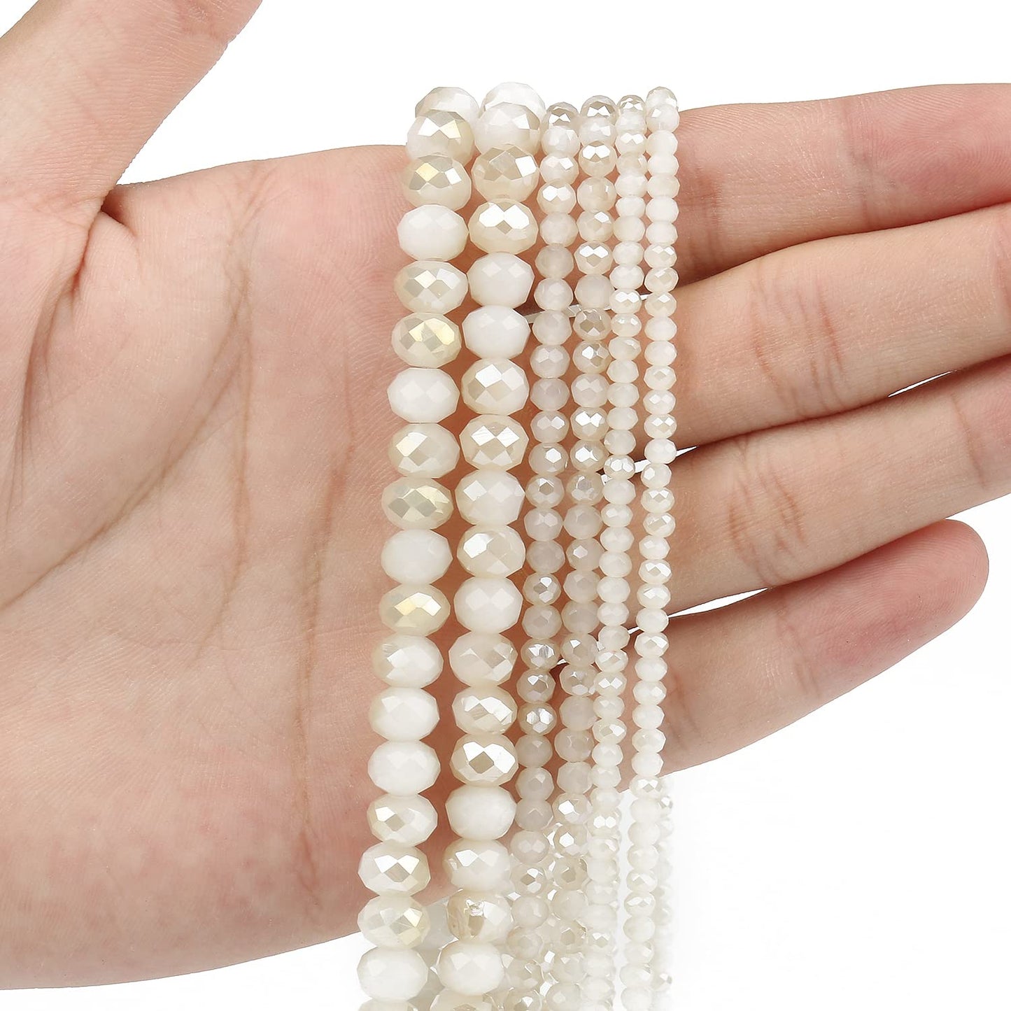 NITOPUPU 300pcs 8mm Crystal Glass Beads for Jewelry Making Faceted Rondelle Flat Beads for Bracelets Necklace Earrings DIY Crafts (White Jade Half-Plated Crystal Bead)