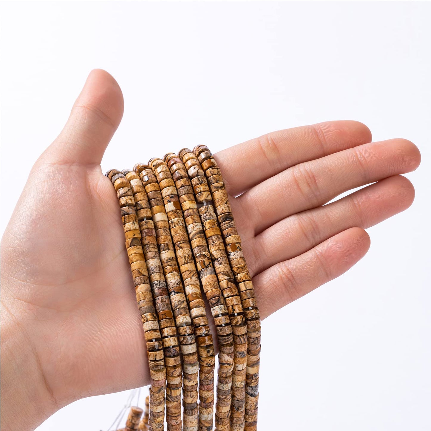 Natural Blown Picture Stone Spacer Beads 6x3mm 38cm/str Flat Round Loose Semi Gemstone Caps for Making Bracelets Necklace