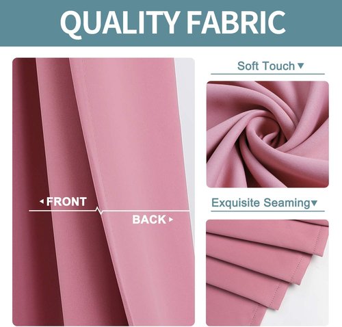ChrisDowa Grommet Blackout Curtains - Thermal Insulated Room Darkening Panels (Pink, 52W x 72L)