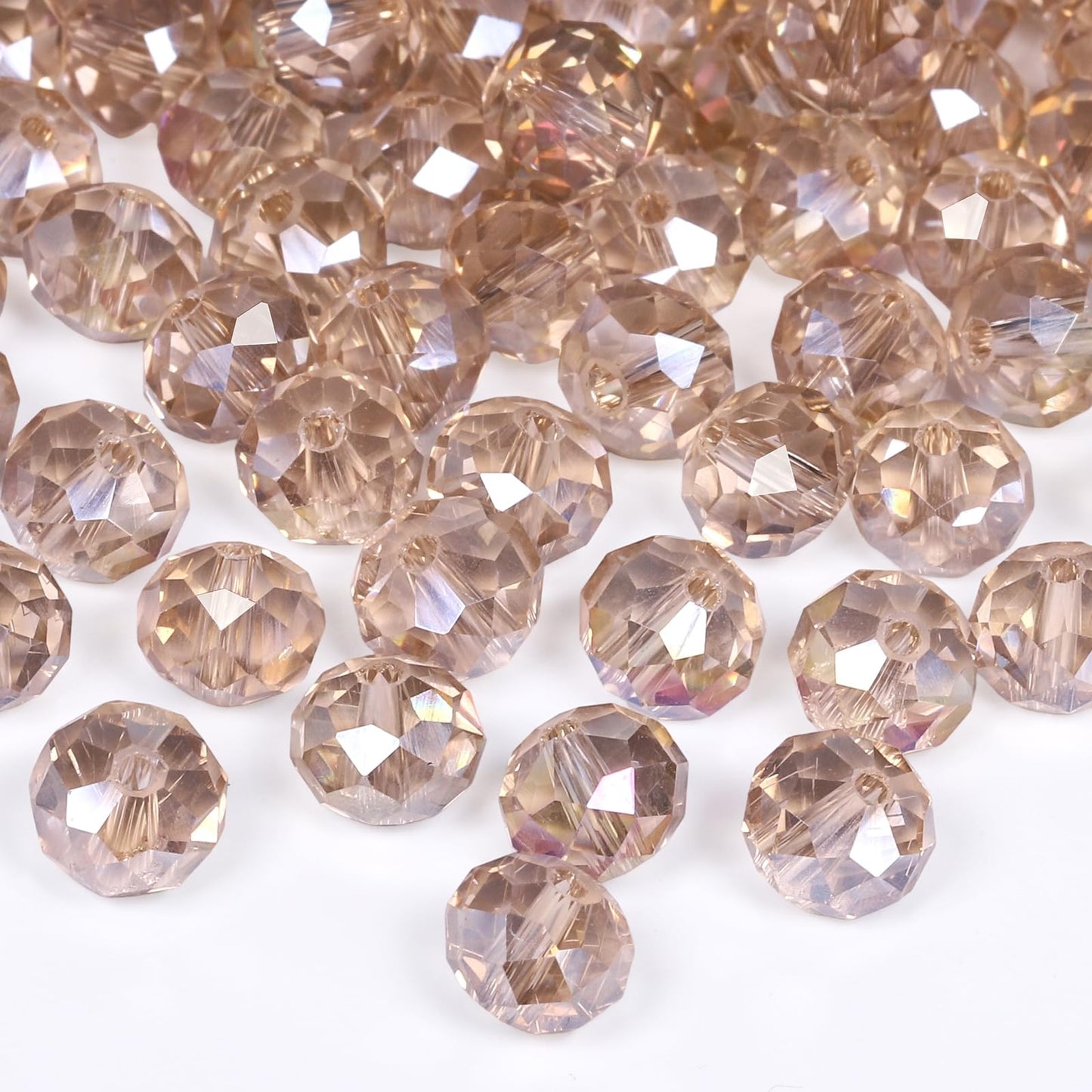 NITOPUPU 300pcs 8mm Crystal Glass Beads for Jewelry Making Faceted Rondelle Flat Beads for Bracelets Necklace Earrings DIY Crafts (Champagne Crystal AB Bead)