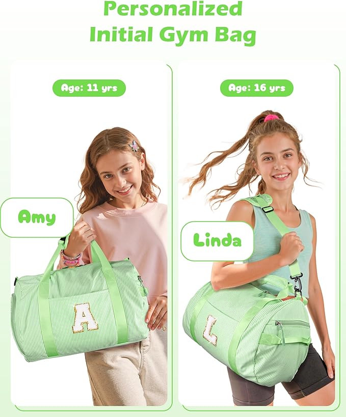 Birthday Gift for 6 Year Old Girls, Girl Gym Bag, Kids Monogram Overnight Duffel Bags with Shoe Compartment, Personalized Travel Bag with Makeup Pouch, Ballet Recital Gifts (Letter A)
