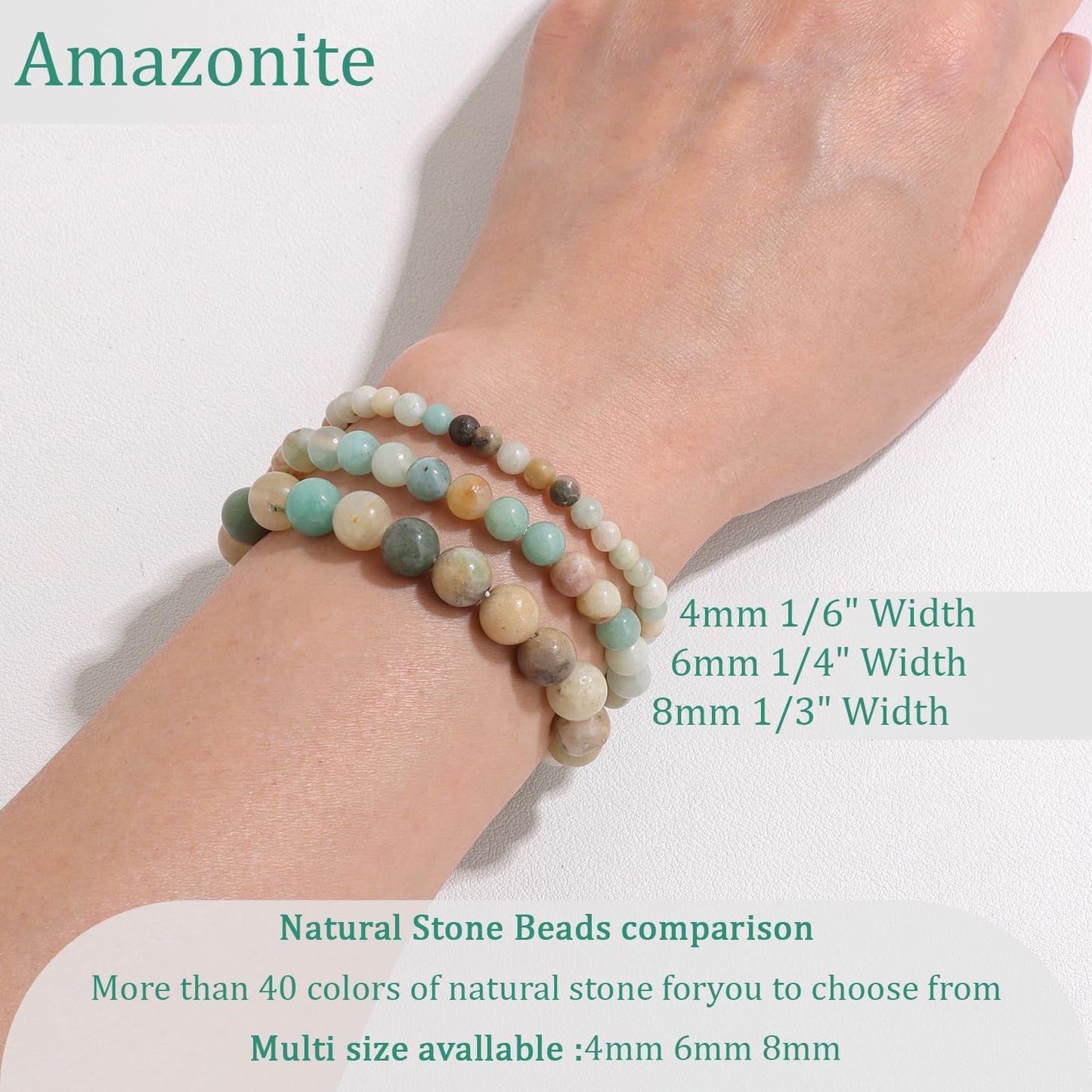 Vinswet Healing Crystal Bracelets for Women Men 6mm Amazonite Natural Stone Beaded Stretch Bracelet Handmade Gemstone Reiki Spiritual Jewelry Gifts