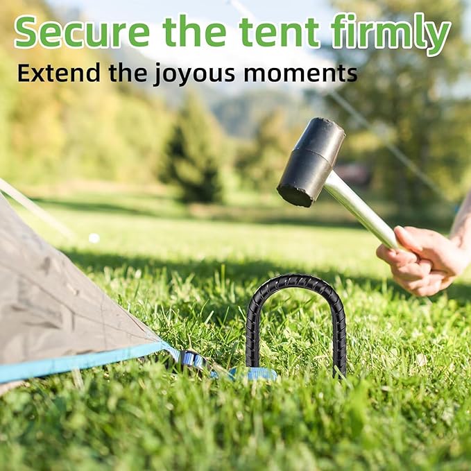 Black Trampoline Stakes Anchors High Wind 12inx6mm Galvanized U Hook 4pcs Rebar Stakes – Heavy Duty Ground Anchors for Trampoline,Yard & Inflatable,Landscape Metal Stakes for Outdoor Decorations