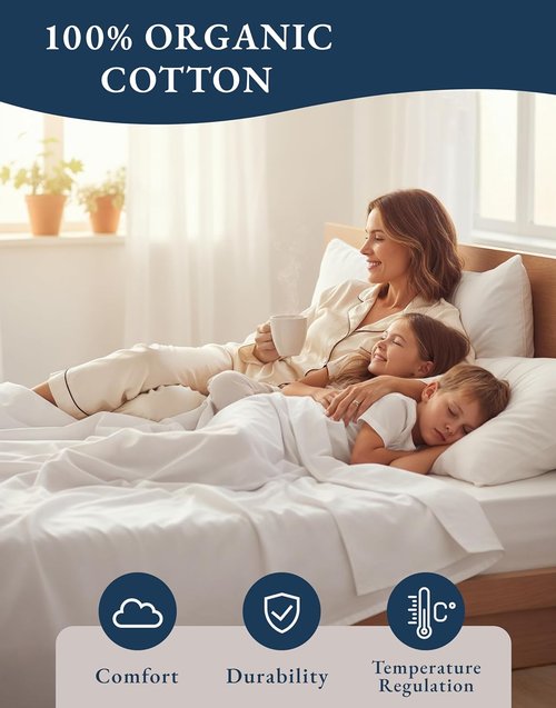 LANE LINEN California King Sheets Set - 100% Organic Cotton, Ultra Soft 4-Piece Bedding | White, Fits Mattresses Up to 15" Deep