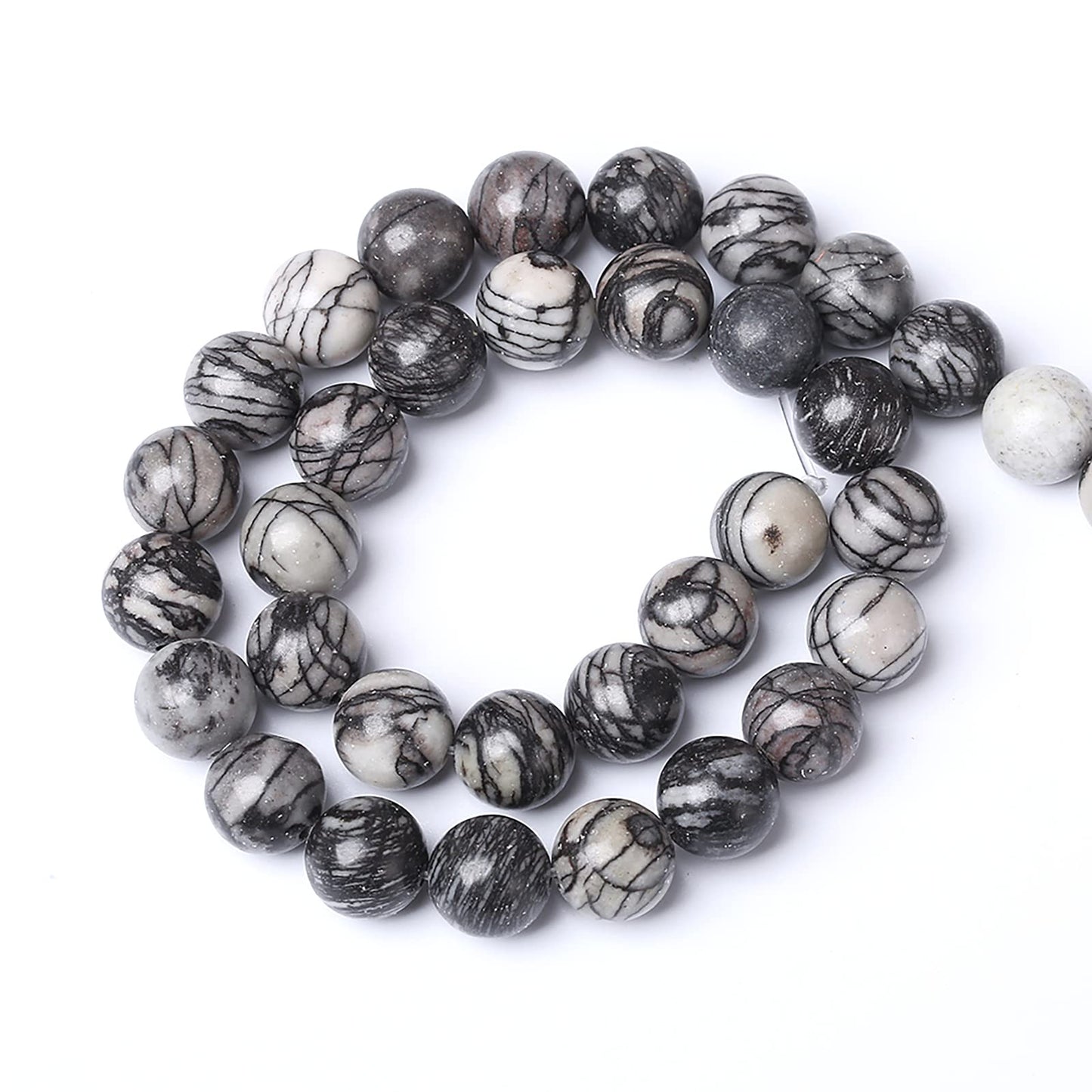 8MM 45PCS Natural Stone Black Network Zebra Loose Beads for Jewelry Making DIY Bracelet 1 Strand