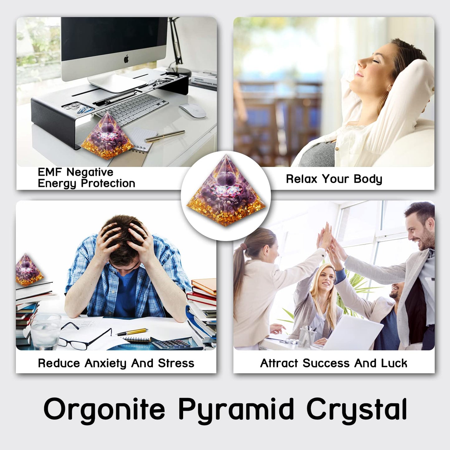 Orgone Pyramid, Amethyst Crystal Pyramid, Protection Crystals Energy Generator for Stress Reduce Meditation, Attract Wealth Lucky
