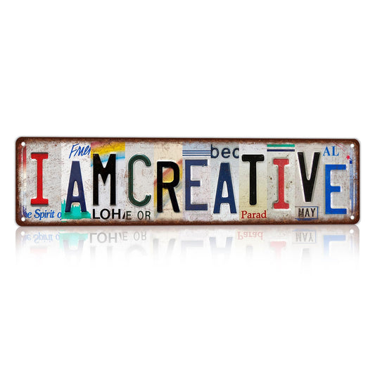 CHCdecor Vintage Street Sign I Am Creative Inspirational quote Metal Tin Signs Wall Decor For Kids Room 16x4 Inch
