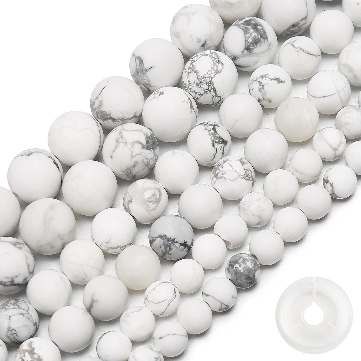 Natural Matte White Turquoise Beads, 10MM Round Frosted Unpolished Loose Gemstone Beads for Bracelet Necklace Jewelry Making, Energy Stone Healing Power with Stretch Beading Cord