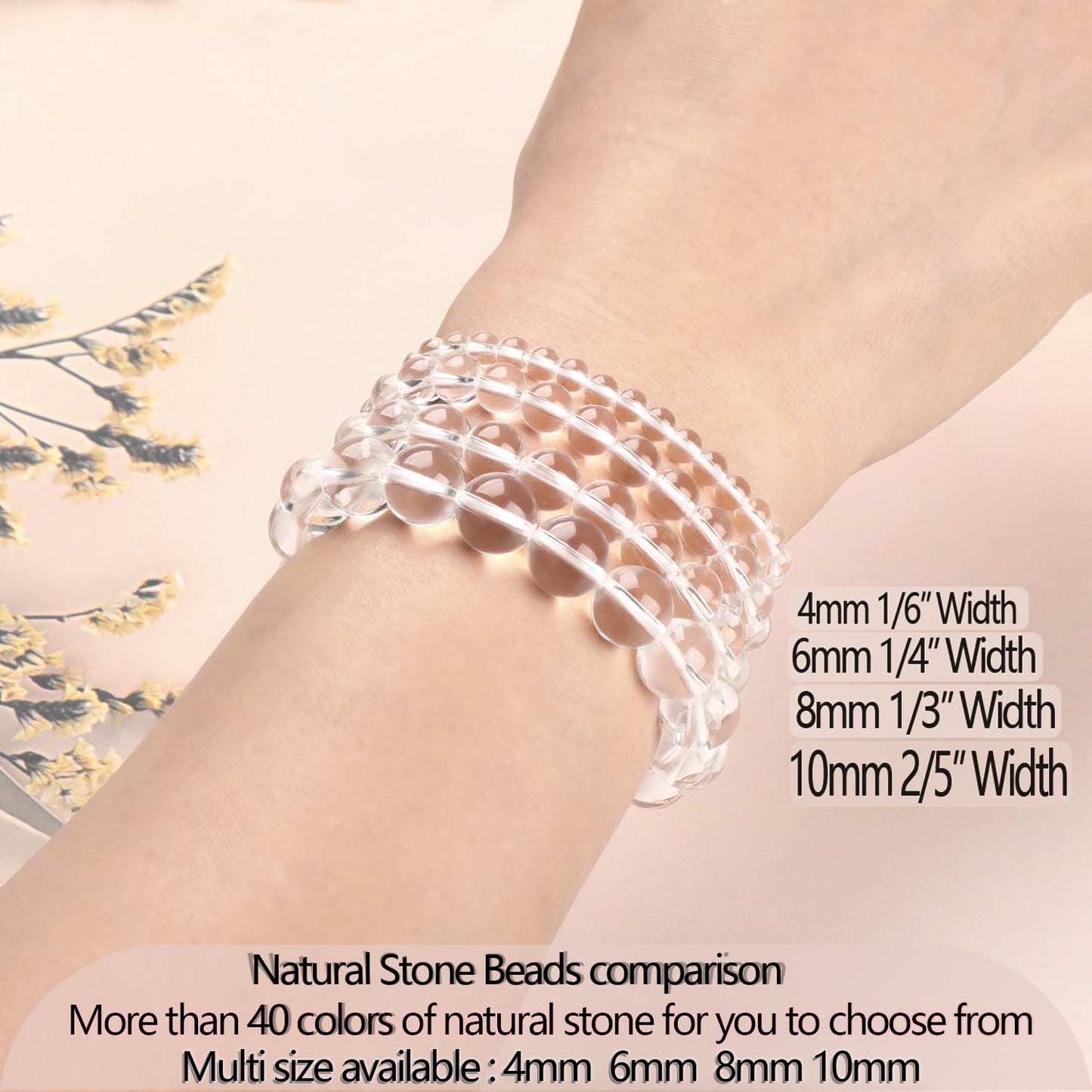 LPBeads Handmade Natural Gemstone Stretch Elastic 10mm Clear Quartz Bracelet Healing Crystal Round Stone Beads Jewelry Gifts for Women Men
