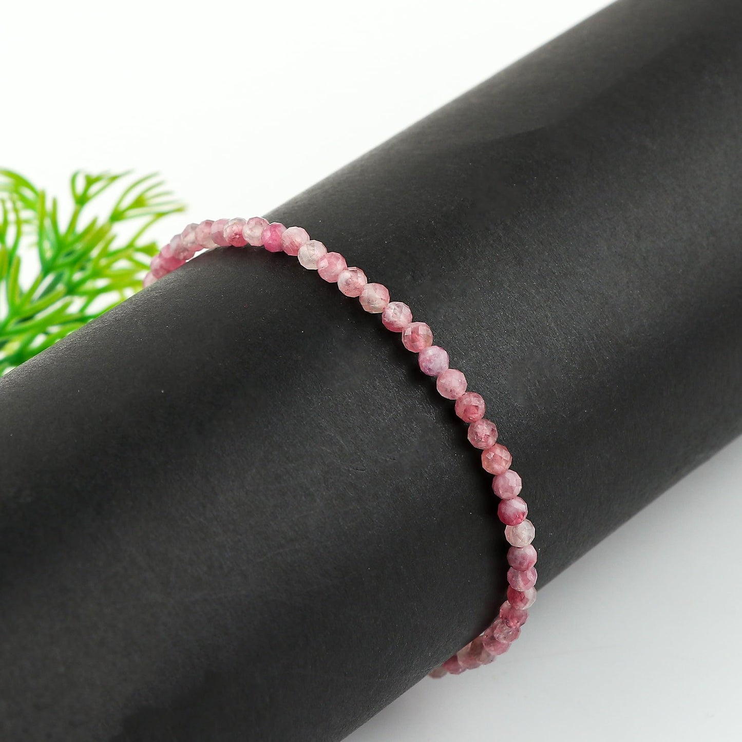 CRYSTALINES Natural Pink Tourmaline Gemstone Bracelet, Faceted Beads Stones, Handmade Hypoallergenic Boho Jewelry for Women, Healing Crystals, Adjustable Silver Plated 7+1inch, October Birthday Gift