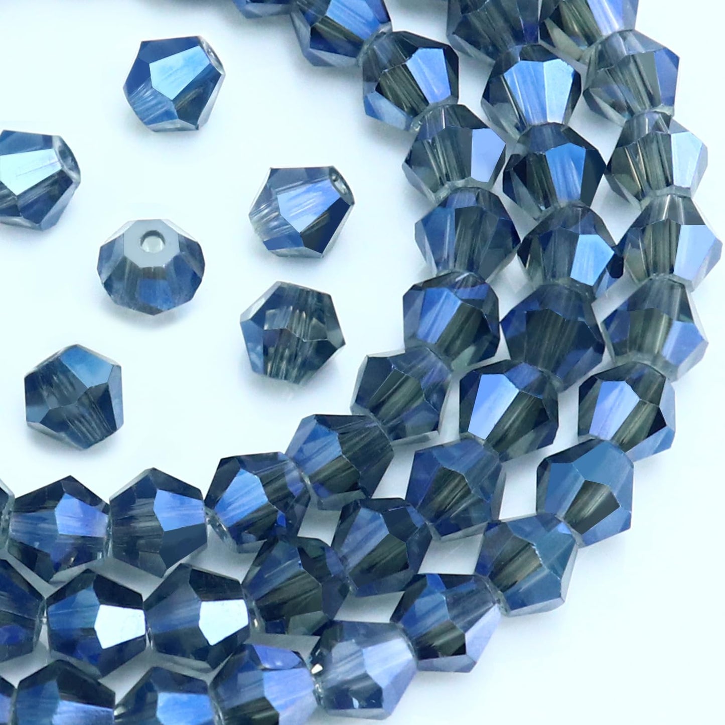 Dowarm 250PCS 6MM Faceted Bicone Crystal Beads for Crafts, Jewelry Making, DIY Bracelet, Necklace, Dolls, Wine Charms, Wind Chimes, Suncatchers, Loose Spacer Glass Beads, Mine Blue