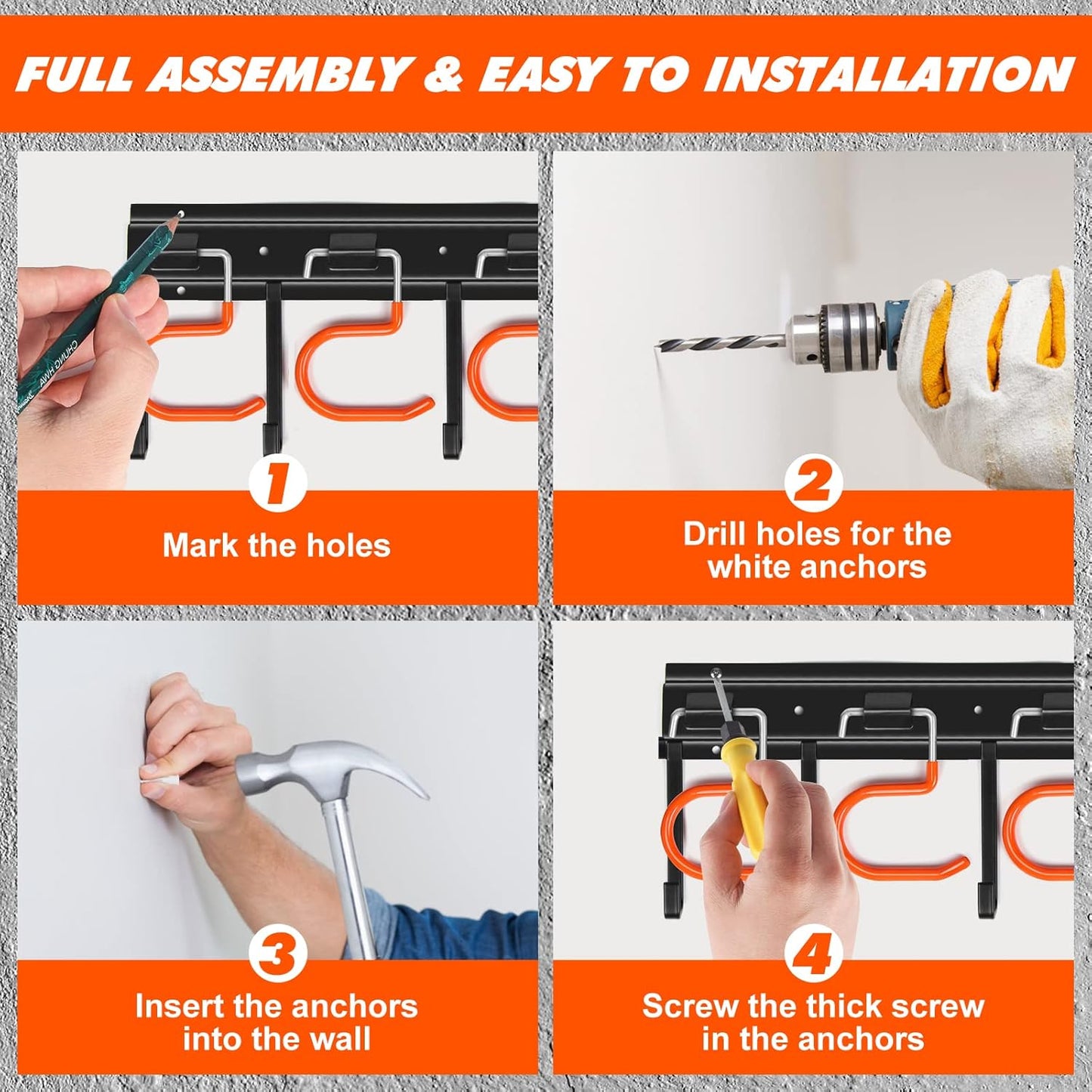 TVKB 68'' All-Metal Garden Tool Organizer - Adjustable Wall-Mount Storage with Heavy-Duty Hooks