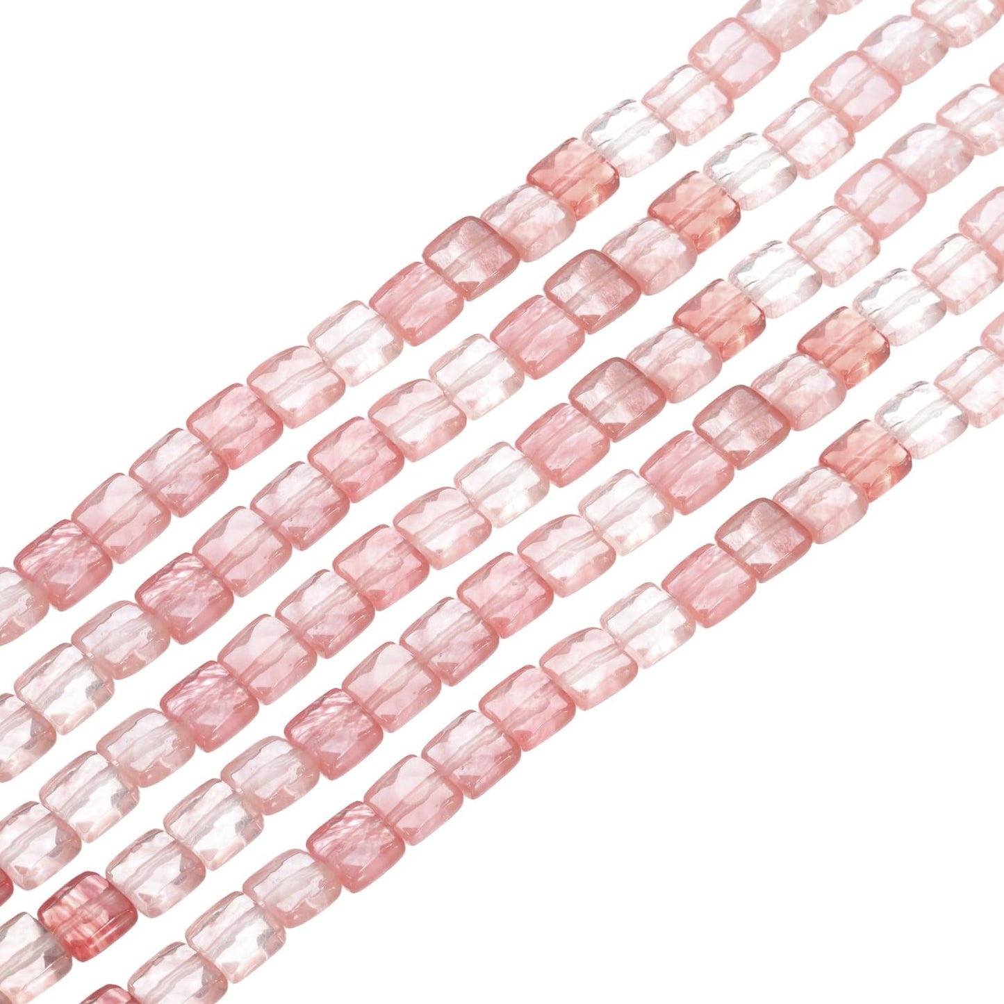 PATIKIL 50 Pack Natural Stone Beads, 8mm Faceted Square Agate Beads Bulk Red Crystal Stones, for DIY Jewelry Making Necklace Bracelet Accessories, 2 Strands, 16 Inches, Clear Pink