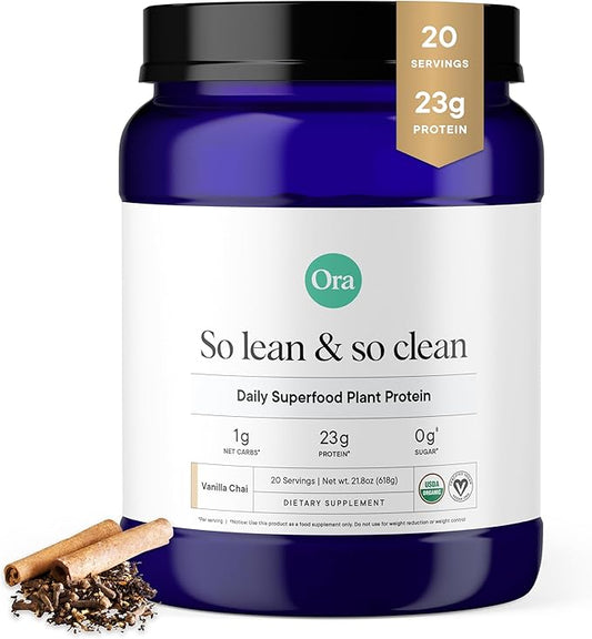 Ora Organic Vegan Protein Powder - 23g Plant-Based Protein Powder for Women and Men | Clean Protein Source, Keto Friendly, Gluten Free, Paleo, Dairy-Free, Soy-Free - Vanilla Chai - 20 Servings