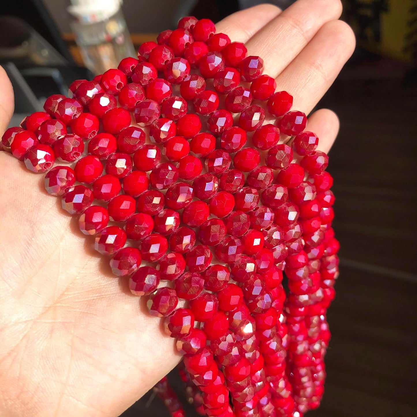 NITOPUPU 500pcs 6mm Crystal Glass Beads for Jewelry Making Faceted Rondelle Flat Beads for Bracelets Necklace Earrings DIY Crafts (AB Red Jade Half-Plated Crystal Bead)
