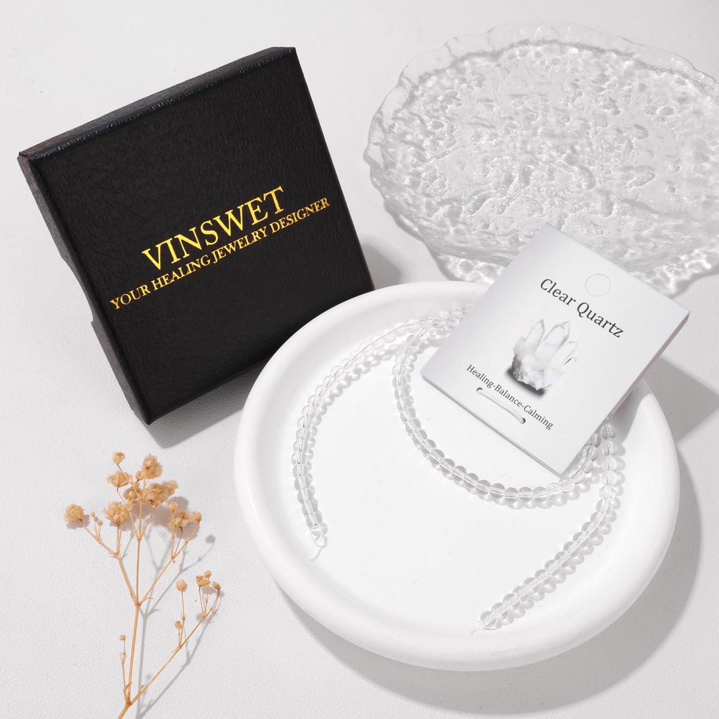 Vinswet 90pcs 4mm Clear Quartz Natural Stone Beads Round Genuine Real Stone Beading Loose Gemstones DIY Smooth Bead for Bracelet Necklace Earrings Jewelry Making
