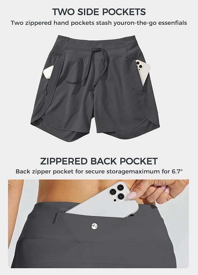 Willit Women's 7" Athletic Running Shorts Long Workout Hiking Shorts Quick Dry High Waisted Active Zipper Pocket(X-Small)