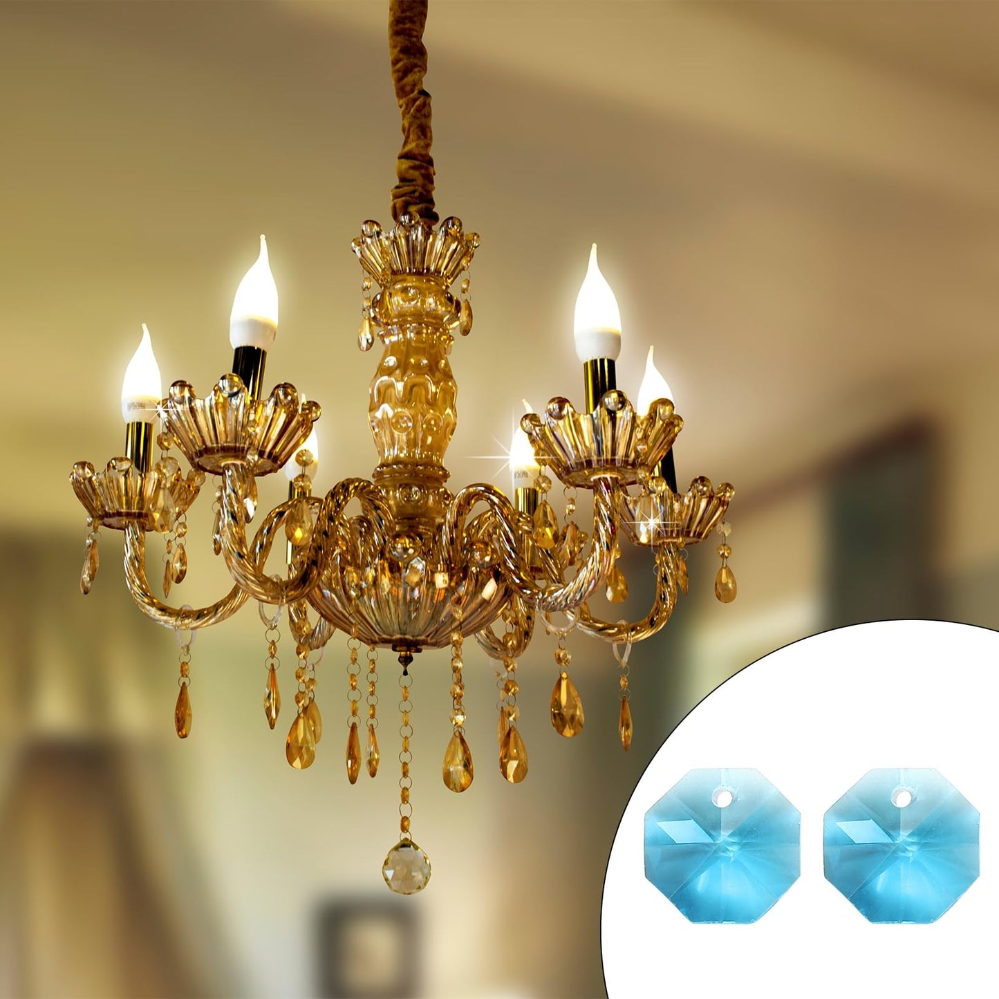 uxcell 25Pcs 1 Hole Crystal Octagon Beads, 12mm K9 Glass Hanging Chandelier Beads Prisms Parts for Crystal Chandeliers Lamp Hanging Pendant Jewelry DIY Craft, Sky Blue