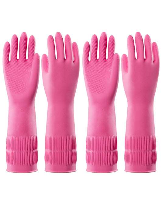 PACIFIC 2 Pairs Reusable Rubber Gloves for Washing Dishes and Cleaning Tasks, Water Resistant Household Gloves for Kitchen Bathroom, Grippy Latex Dish Washing, Pink, Small