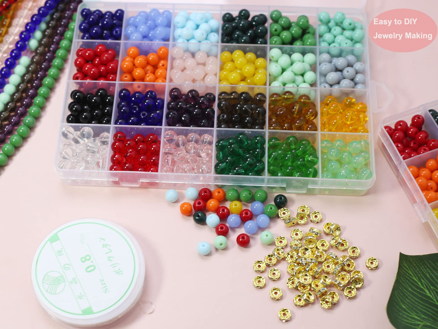 Pamir Tong 720PCS 8mm Glass Round Beads Bulk Crystal Beads Bracelet Beads Making Kit Healing Chakra Beads with 500pcs Space Loose Beads for Jewelry Making and DIY Crafts (8mm Solid&Clear)