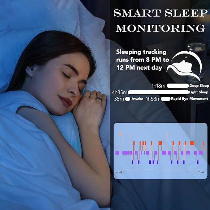 Smart Health Ring for Women Men Fitness Tracker with Heart Rate, Blood Oxygen, Blood Pressure, Sleep Monitoring, Step Counting, IP68 Waterproof for iOS and Android, No APP Fee, Silver 13