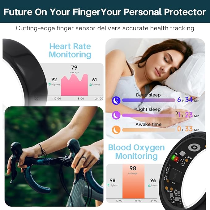 Smart Rings for Women Men,Fitness Tracker Ring,Heart Rate,Blood Oxygen,Blood Pressure,Step Tracker,Sleep Monitoring,No Subscription Fee,IP68 Waterproof Smart Ring for iPhone&Android(Pink 9)