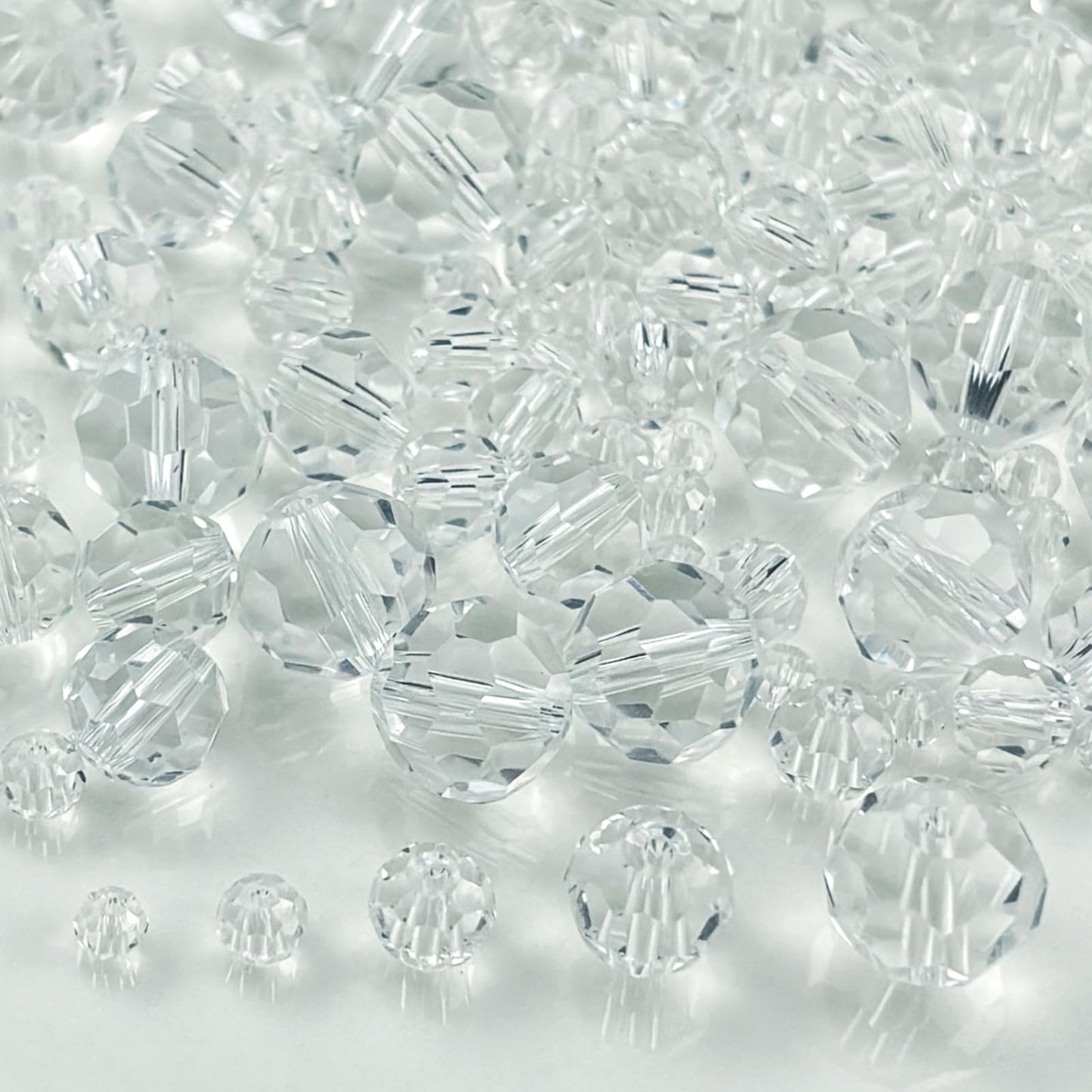 Honkoolly 480pcs Crystal Glass Beads 3mm 4mm 6mm 8mm 10mm Round Faceted Glass Spacer Beads for Bracelets Necklace Earring DIY Jewelry Making Craft(Clear)