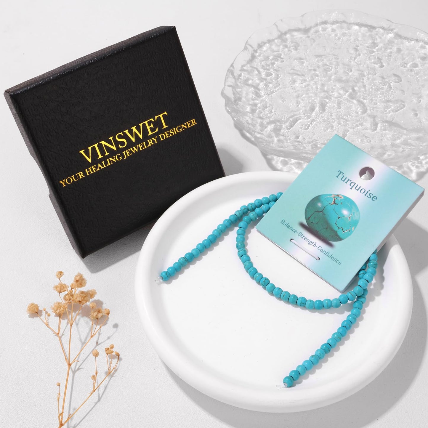 Vinswet 90pcs 4mm Turquoise Natural Stone Beads Round Genuine Real Stone Beading Loose Gemstones DIY Smooth Bead for Bracelet Necklace Earrings Jewelry Making