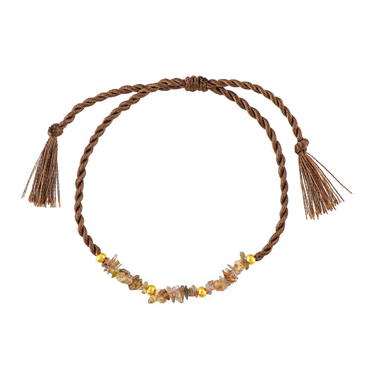 GemSymphony Change Garnet Gemstone Chips Rope Bracelet – Adjustable Handmade Crystal Chip Bead Bracelet for Women & Men, Natural Stone Healing Jewelry, Boho Style, Unisex Spiritual Gift (Change Garnet)