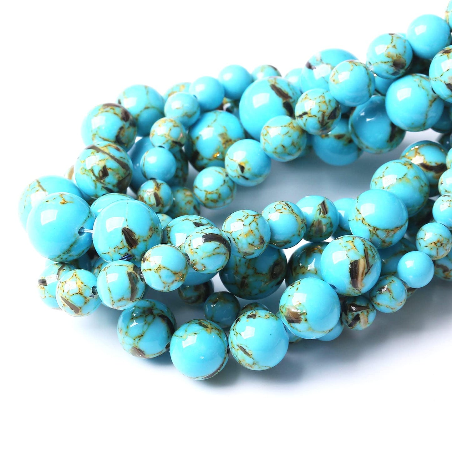 32PCS 12MM Beads Shell Turquoise Beads with Mother-of-Pearl Round Loose Beads Natural Gem Beads for Jewelry Making 15"