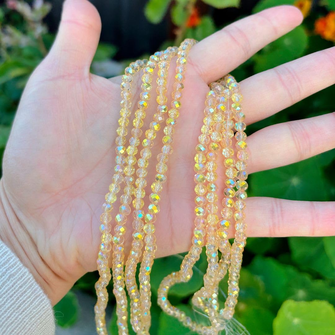 500pcs Czech Faceted Rondelle Crystal Glass Loose Beads 4mm Small Tiny Spacer Bulk Gold Shimmer for DIY Craft Jewelry Making CCR438