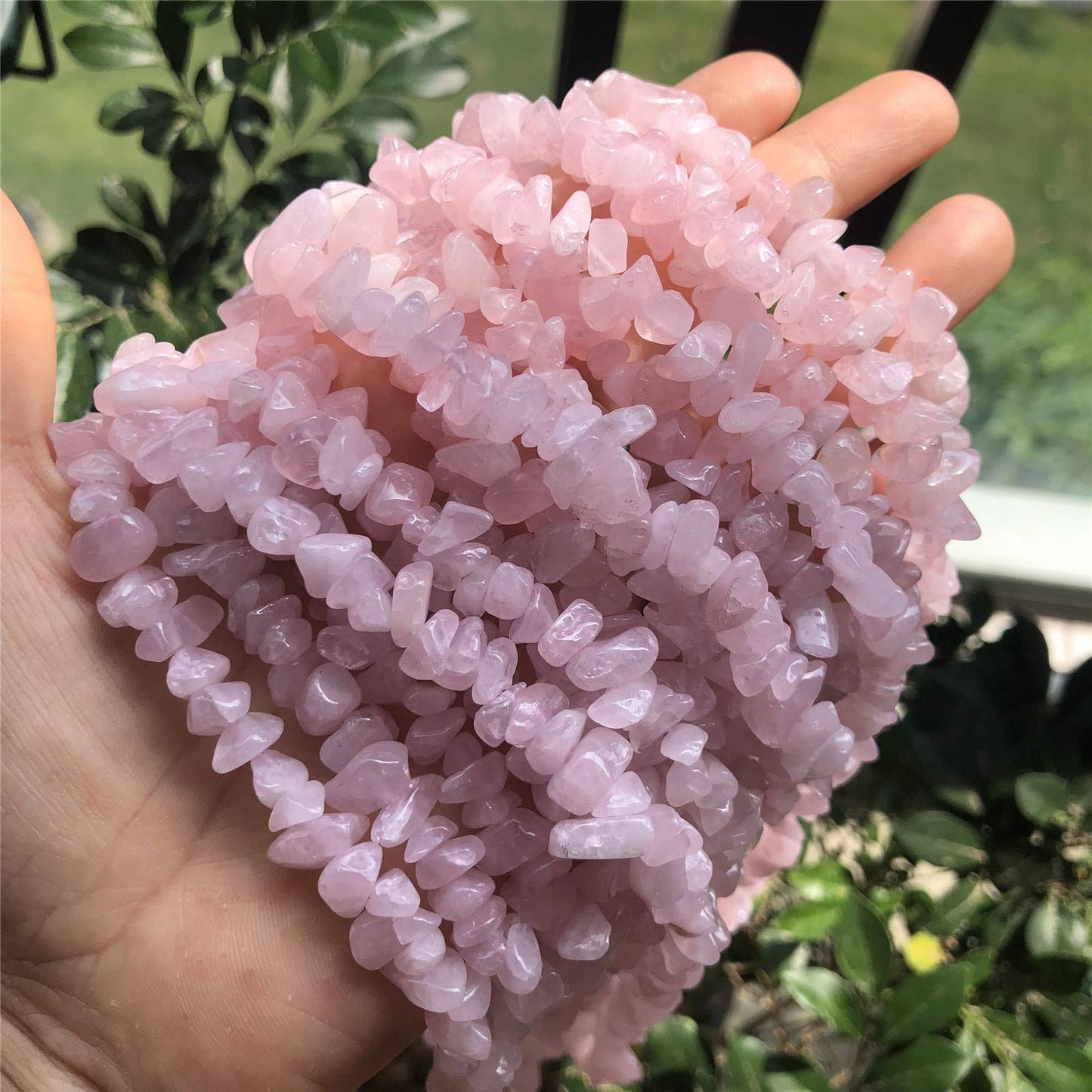 Fekuar 64" Irregular Tumbled Rose Quartz & Green Prehnite Chip Beads for Jewelry Making, Healing Crystal Drilled Loose Bead Strand DIY Craft Supplies, 5-8mm