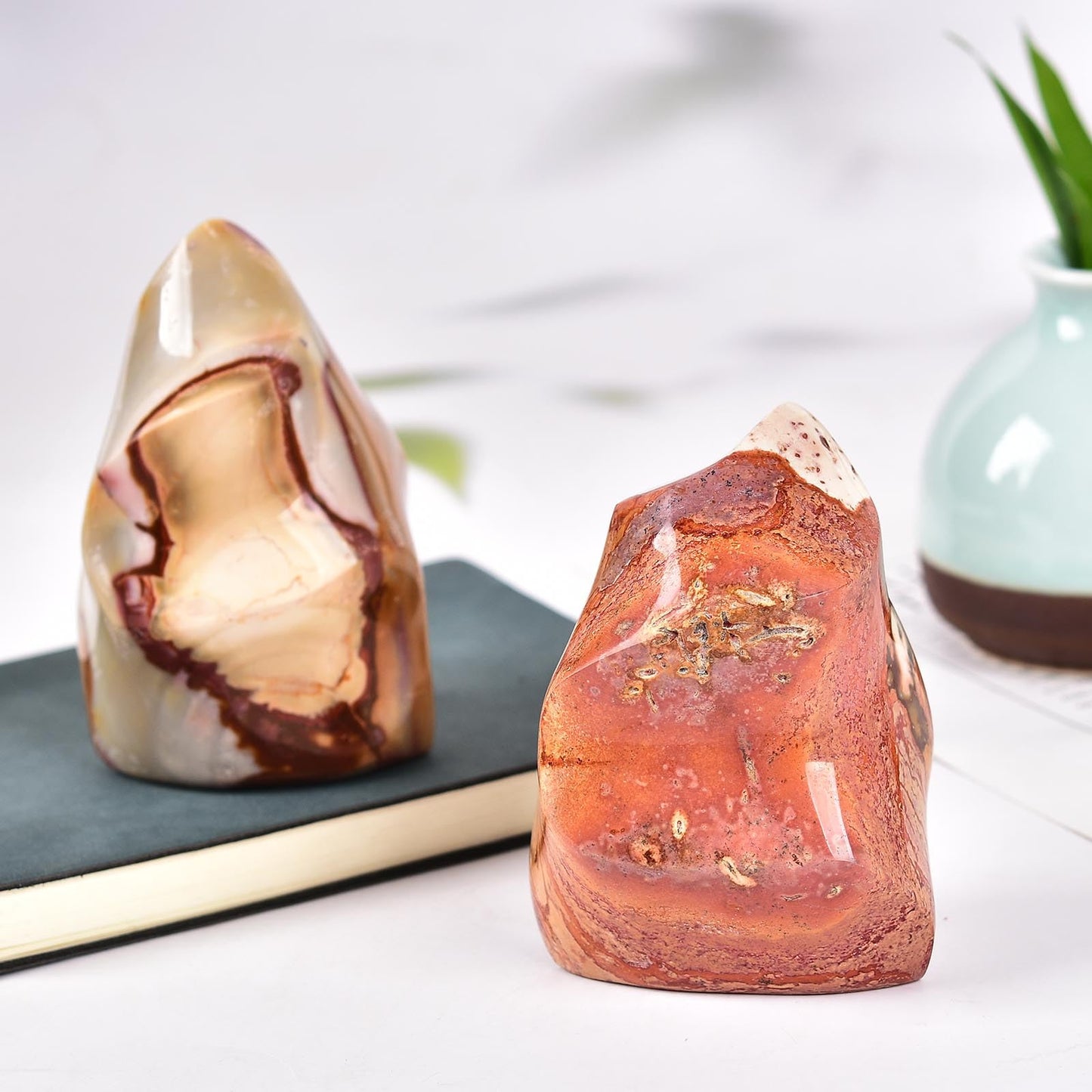 AMOYSTONE Polychrome Jasper Flame Shaped Stone Towers Obelisk Natural Healing Crystal Quartz Reiki Energy Decoration Home Office 0.6-1.0LBS