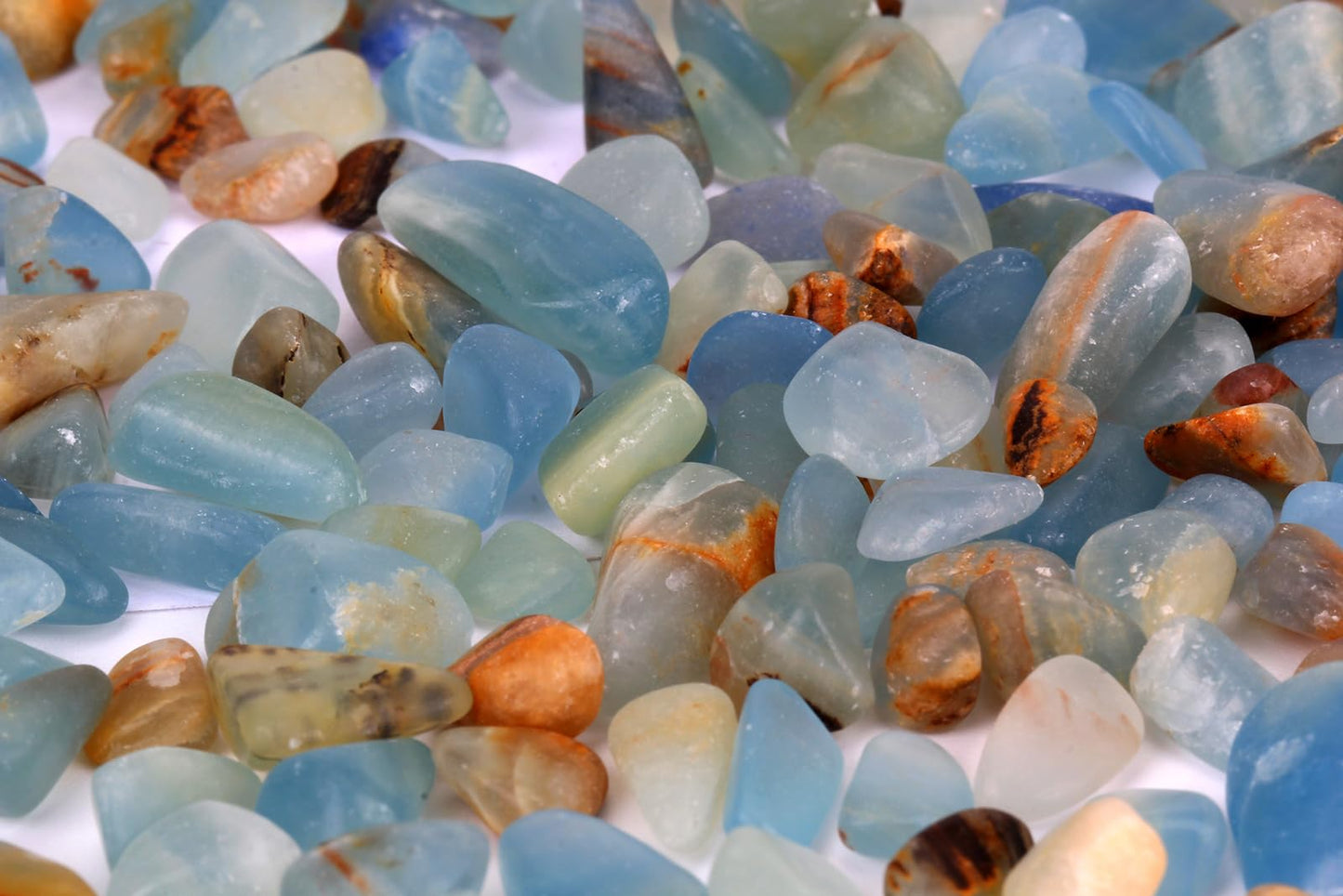 ZenQ 1 lb Lemurian Aquatine Calcite Tumbled Stone Chips Crushed Natural Crystal Quartz Pieces